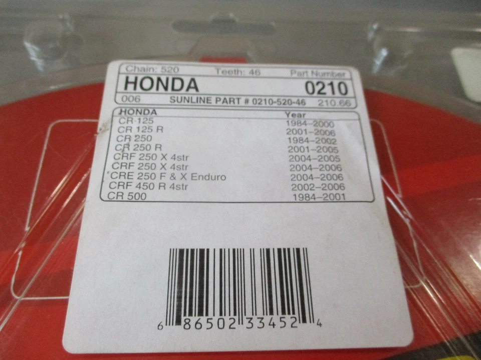 Piñón Sunline Honda RR 46T 2001-2006 CR125R 2001-2005 CR250R 0210-520-46 NUEVO DE STOCK Foto 2 de 2
