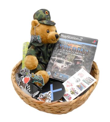 PRÄSENTKORB ''PS2 Socom 3 Big Box'' Playstation 2 + Kopfhörer Geschenkidee /R26F5