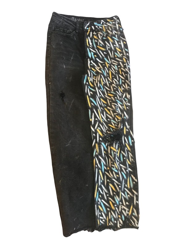 Absodeitly Custom 5 Vanilla Star Jeans Off Black Ripped Factory Cut