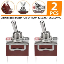 2X SPST Solid Metal Car Toggle Switch ON/OFF 2 Terminal  for Marine / Automotive