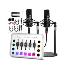 Podcast Equipment Bundle for 2, Streaming Audio Interface with 5 Channel, XLR...