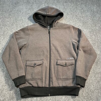 Billabong Jacket Mens Medium Grey Lined Full Zip Hooded Flap Pockets Ribbed Hem