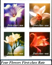 4 Flowers First-Class Block of 4 MNH on Original Backing Scott's 3454 to 3457  ~