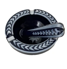 Antique Nevers French Cigar Ashtray Snuffer Antoine Montagnon Faience Blue White