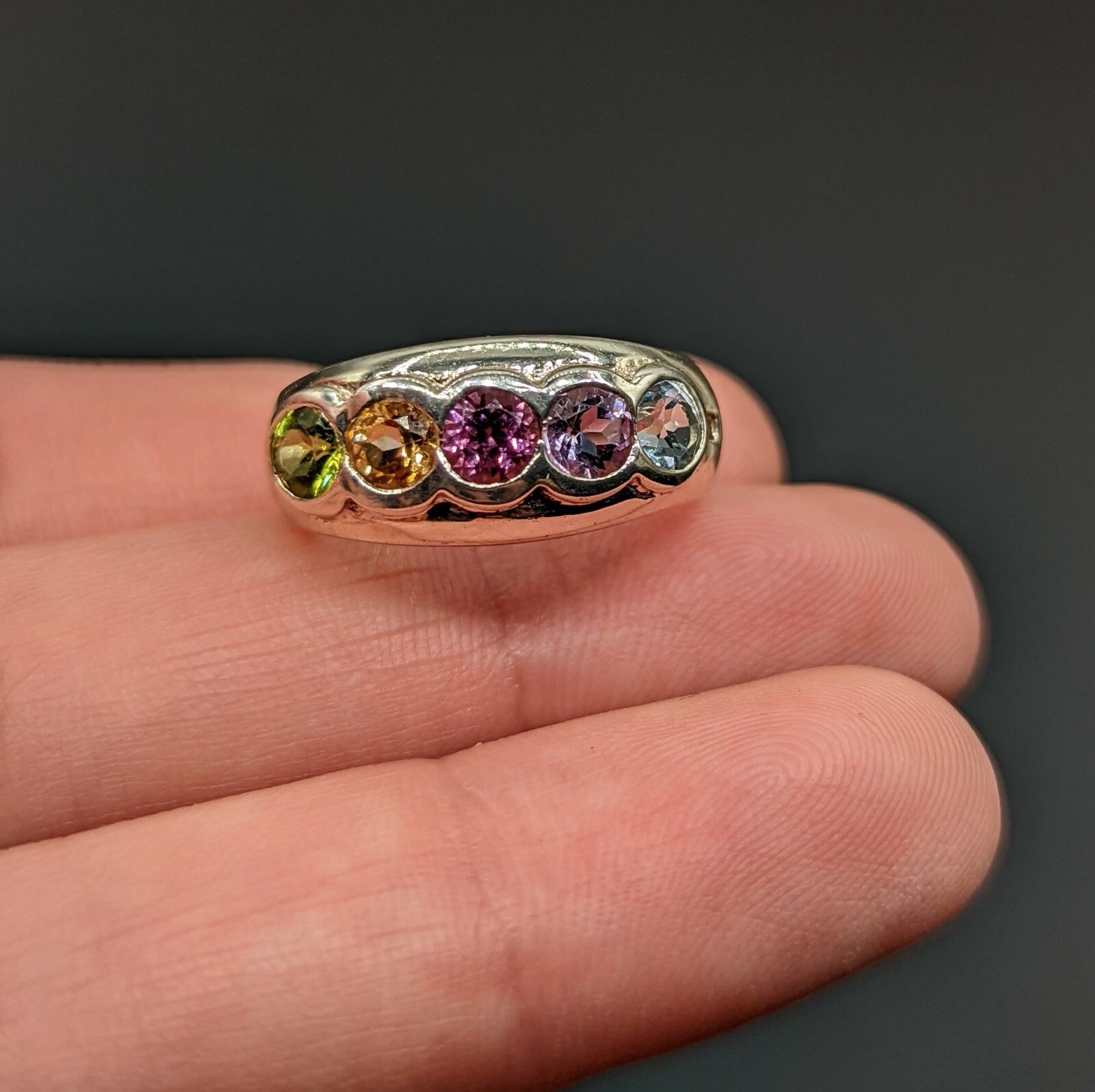 Multi Round Gemstone Multicolor Sterling Signed R… - image 4