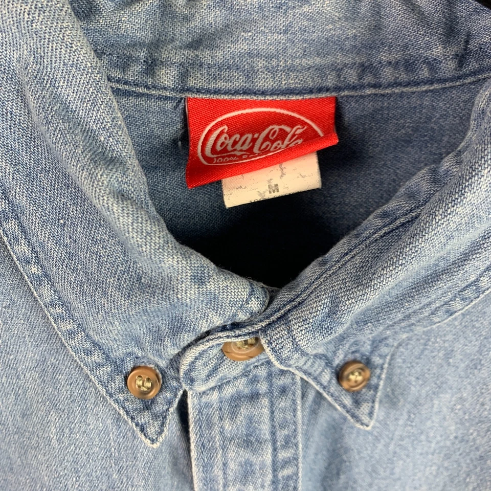 Vintage 90s Coca Cola Denim Jean Solid Cotton Button Up Shirt Mens Medium - Image 3 of 4
