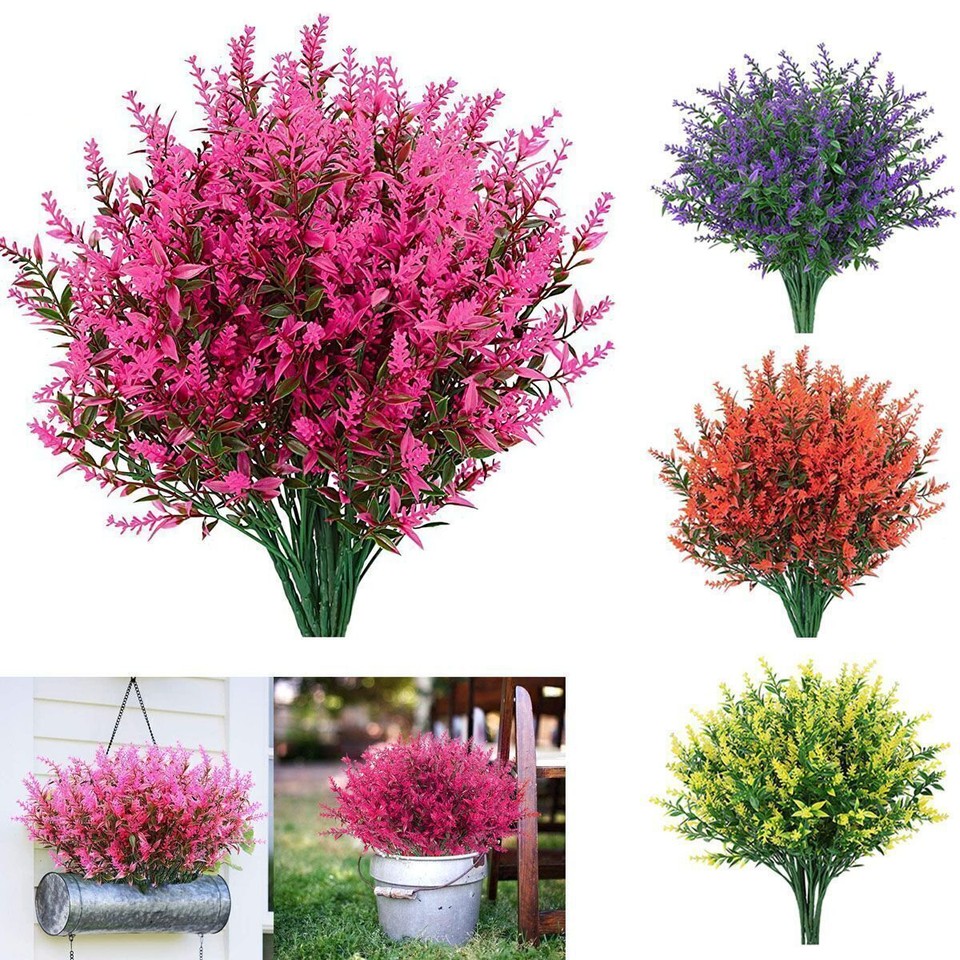32 Bundles Outdoor Artificial Lavender Fake Flowers UV Resistant Shrubs ...