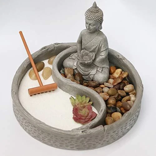 Nature's Mark Mini Zen Garden Kit for Desk with Lotus, Buddha Figures, Rake and - Image 3 of 4