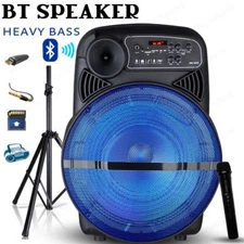 15” Portable Bluetooth Speaker Rechargeable Heavy Bass Party Subwoofer w/Stand