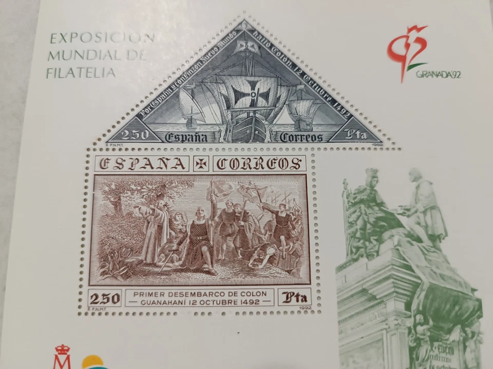 LOTE DE 4 HOJAS BLOQUE 2 SELLOS.1992. EXP. MUNDIAL DE FILATELIA.  EDIFIL 3195 - Imagen 3 de 3