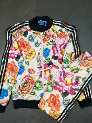 ADIDAS FIREBIRD Anzug Jacke & Hose Damen Bunt Muster Blumen Gr. 34 36 Retro
