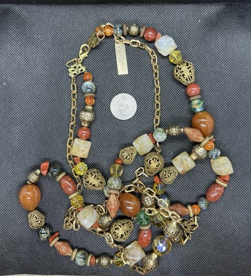  1980s Maya Evangelista Two Strand Natural Metal Beads Boho Statement Necklace