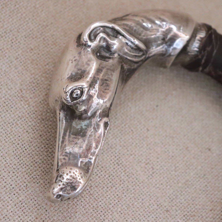 Solid Silver Greyhound Dog Cane Walking Stick Vtg… - image 8