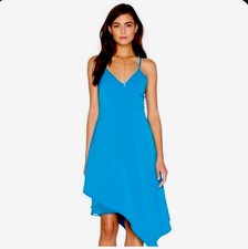 Alice + Olivia Beth Womens Size 6 Asymmetrical Spaghetti Strap Blue Dress NWT
