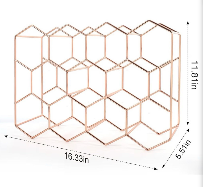Luoieo 14 Bottle Rose Gold Stainless Steel Geometric Countertop Wine Rack