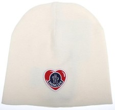 NEW MONCLER IVORY SOFT WOOL DOUBLE LAYERED HEART LOGO BEANIE HAT ONE SIZE