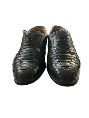 A. Testoni Mens Black Woven Leather Derby Lace Up Shoes Made in Italy