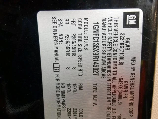 Used Right Tail Light Assembly fits: 2009 Chevrolet Tahoe w/hybrid option opt M9 - Image 3 of 4