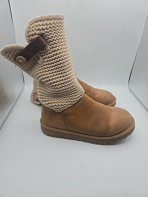 UGG Cardy Boots Womens US SZ 8 Brown Suede Knit Button Mid Calf Winter Boots