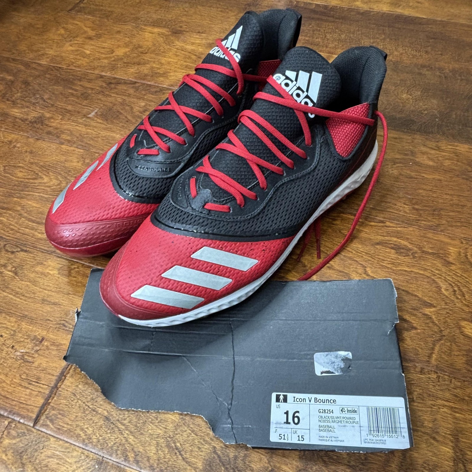 adidas Icon V Bounce Baseball Cleats Shoes Mens Size 16 Black Red Metal G28254