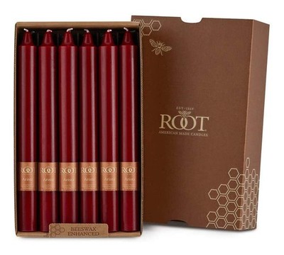 Root Candles Unscented Smooth Arista 9-Inch Dinner Candles, 12-Count, Garnet