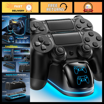 Dual Fast Charging Dock Station for PS4 Controller - RGB LED Indicator, 9 Modes