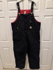 Carhartt R38BLK Insulated Bib Overalls Black 44x32 Quilt Lined Workwear Dbl Knee