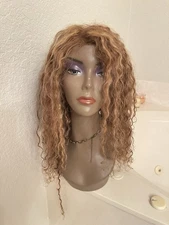Used Curly Deep Wave Human Hair Lace Wig Brown and Blonde Highlights
