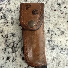 Vintage Brown Leather Folding Pocket Knife Case Sheath