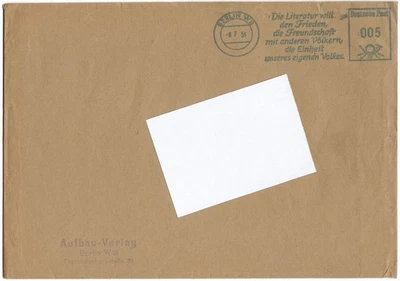 Briefkuvert mit Freistempel "Aufbau-Verlag Berlin W 8, 1955, Din A 5 - Bild 1 von 2