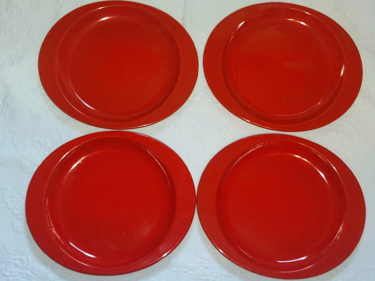 Set VINTAGE MID CENTURY MODERN RED ENAMEL OVAL PLATES HONG KONG DYNASTY  WARE