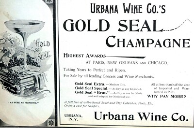 Urbana Wine Company N.Y. 1894 GOLD SEAL CHAMPAGNE BRUT EXTRA SPECIAL Matted Ad