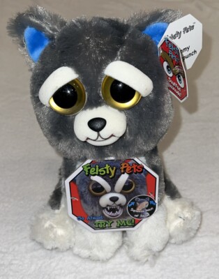 Feisty Pets Sammy Suckerpunch 9  Gray Dog Plush Evil Grin Stuffed Husky Five Nig