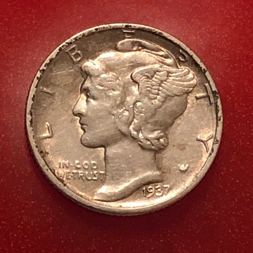 1937-D   Silver Mercury Dime    About Uncirculated Condition 10C