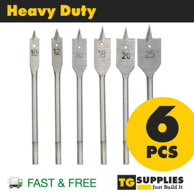 Heavy Duty Flat Wood Drill Bit Set Carbon Steel 6PC Wood Drill Bits