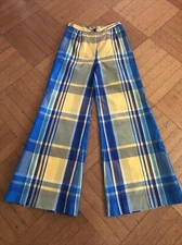 VTG 70s John Meyer Mod Plaid Taffeta Wide Leg Bell Bottom Pants 10 26” Hi-waist