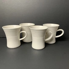 4 x BELLEEK LIVING WHITE SOLACE RIBBED MUGS SET - LIKE NEW CONDITION