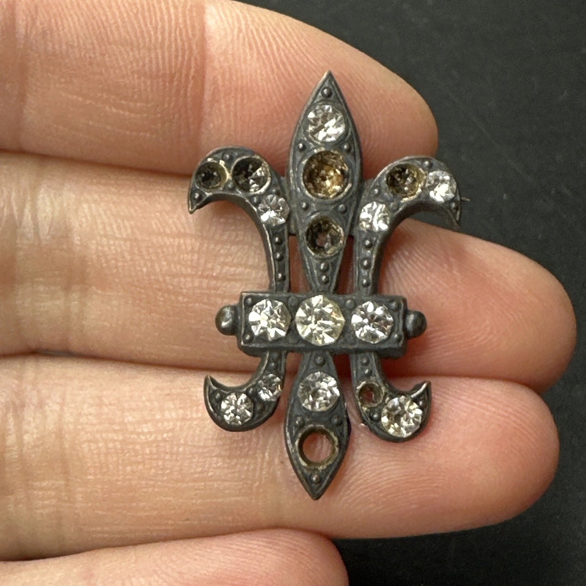 BROCHE ancienne FLEUR de LYS ÉPANOUIE ART NOUVEAU ARGENT