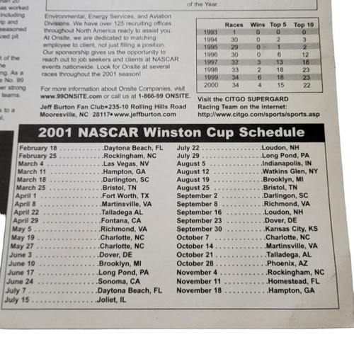 Póster promocional Jeff Burton 99 Racing Citgo 2001 Nascar Cup Roush 8,5x11 Ford - Imagen 7 de 8