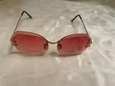 Vintage Gold Tone Rose Pink Tinted Beveled Eyeglasses Frames Readers 2.25
