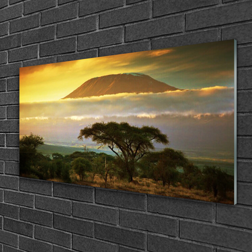 Image sur verre de nature avec arbre et montagnes pour créer un salon zen contemporain