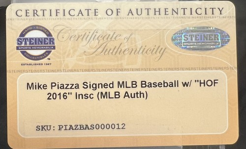 Mike Piazza HOF 2016 STEINER Authentic Signed Baseball Steiner NY Mets Dodgers - Picture 4 of 4