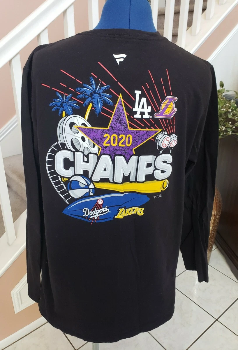 FANATICS LOS ANGELES DODGERS LAKERS 2020 Champions Black Long Sleeve Shirt  Sz L