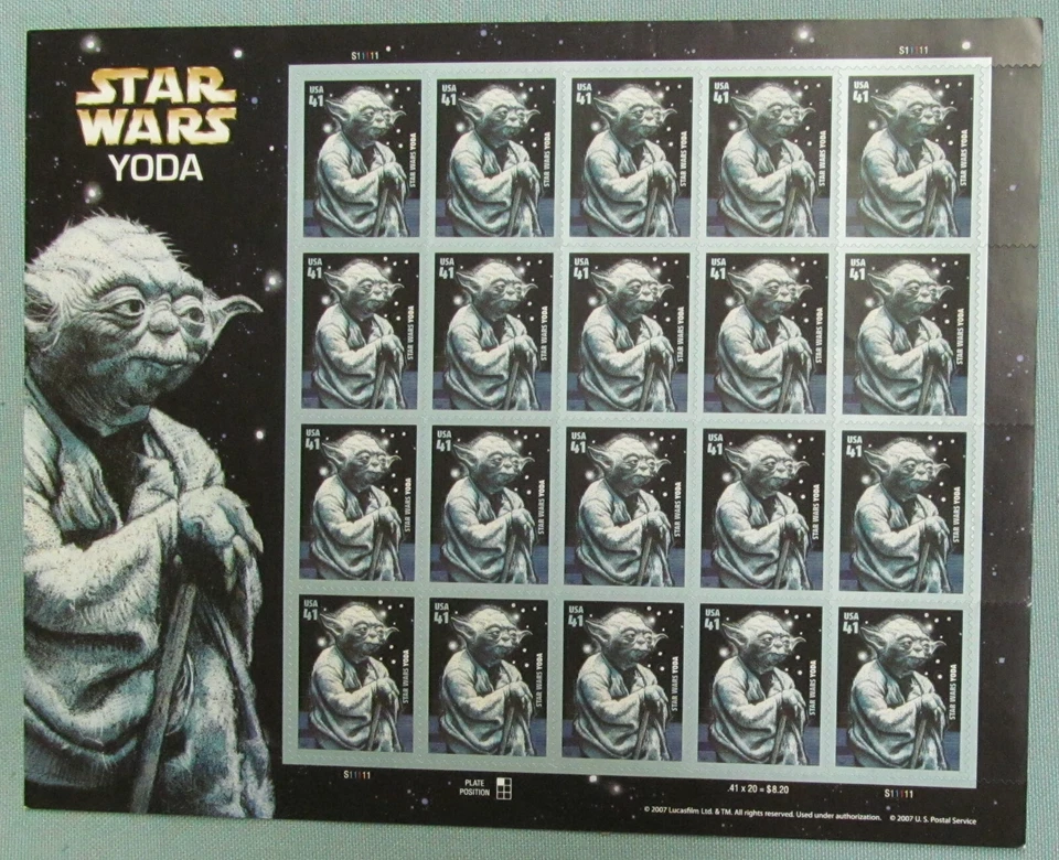 Una hoja de juego de aniversario de personajes de Star Wars EE. UU. # 4143 y uno de YODA # 4205 Foto 2 de 4