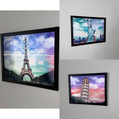3in1 ''Paris - New York - Pisa'' Hologramm 3D Wahrzeichen Wandbild
