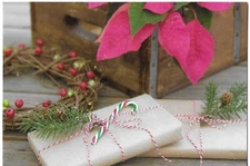 New LEANIN TREE Card - Country Christmas - Wreath, Poinsettia