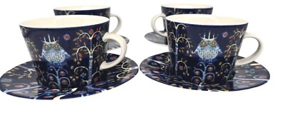 iittala Taika Cup N Saucer Blue Owl Woodland Creatures Klaus Haapaniem Set Of 4