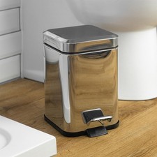 Square Bathroom Pedal Bin Stainless Steel Waste Basket Removable Inner 3 Litre