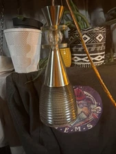 Vintage 10.5” Pendant Light – Brushed Metal, Crystal Accent & Ribbed Glass Shade