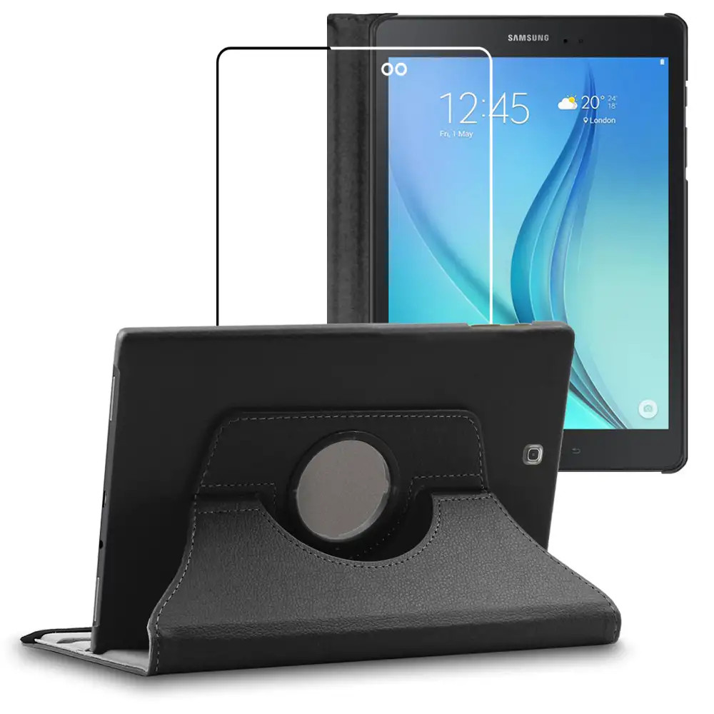 Coque Samsung Tab A 9.7 S Pen avec étui rotatif 360 et film protection verre trempé
